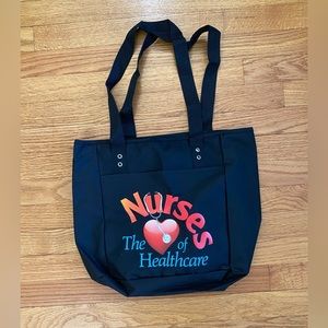 Non branded Tote “Nurses the heart of healthcare” Black Medium H14” L 15” NWOT